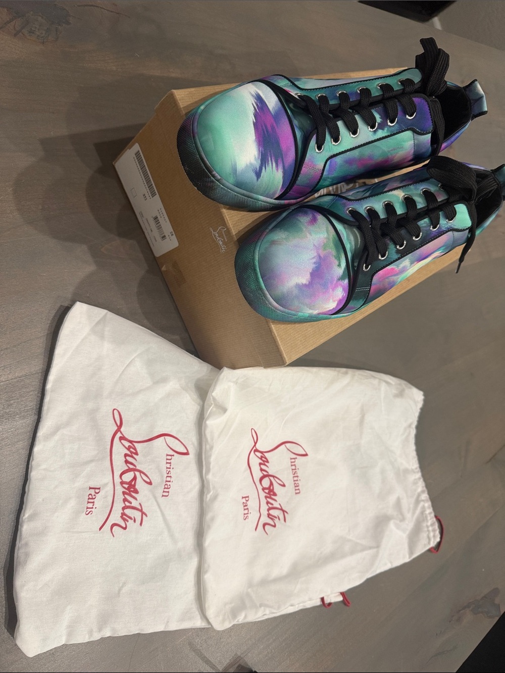 Christian Louboutin Iridescent Tie-Dye Low-Top Sneakers in Teal, Purple & Aqua